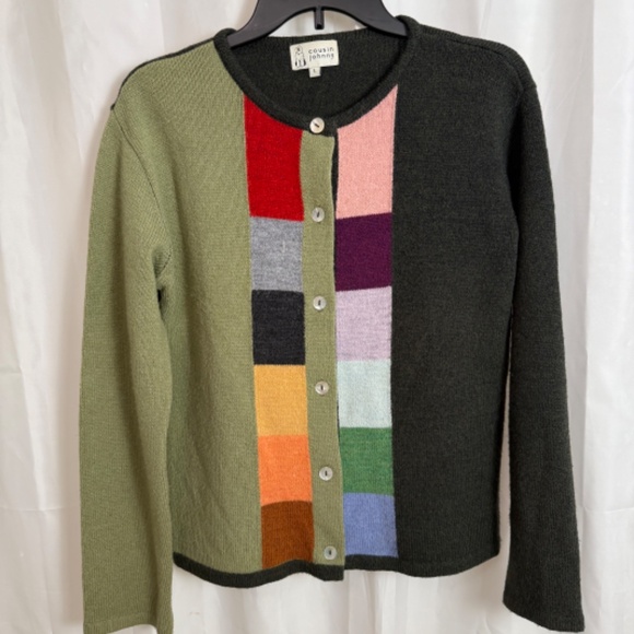 Cousin Johnny Wool/Angora Blend Colorful Cardigan Sweater Women's Large - Picture 14 of 15